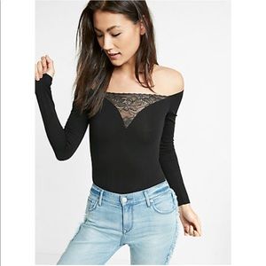 NWT Express Lace Off The Shoulder Bodysuit - Black